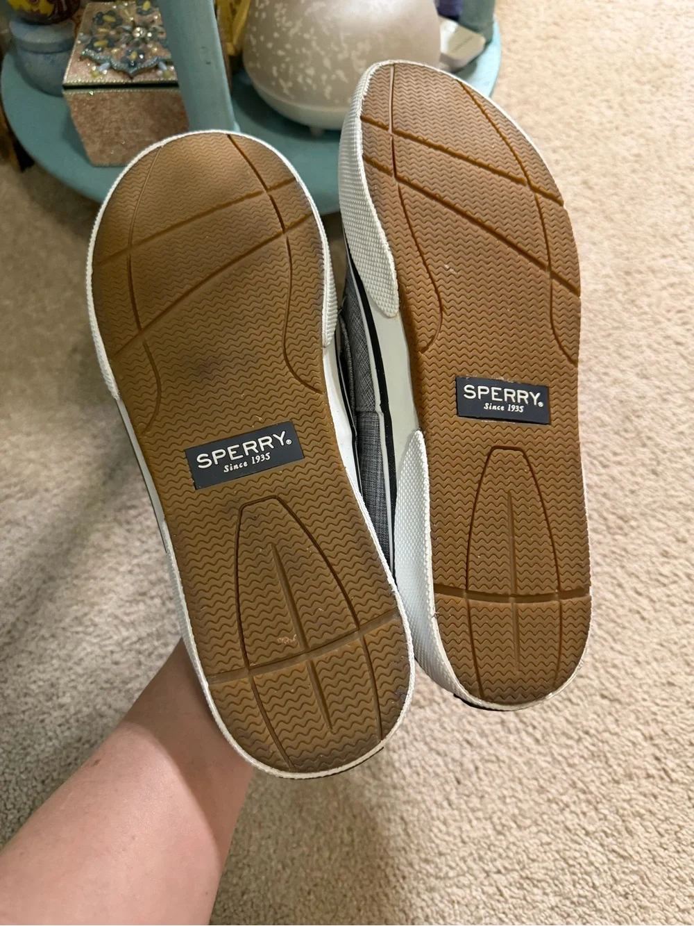 Sperry Men's Halyard 2-Eye boat shoes grey linen Canvas Black Laces Size 11